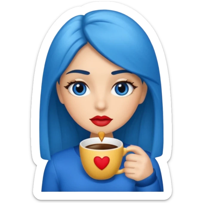 Memoji piel morena ojos cafés cabello largo color azul tirando besos sticker