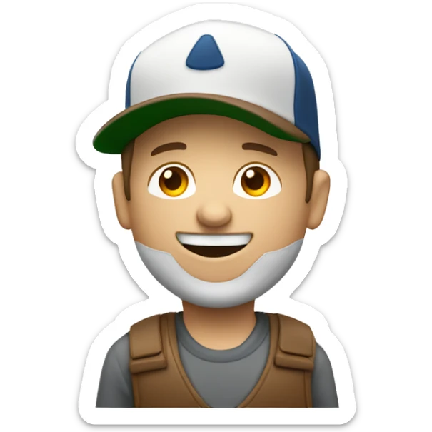 White man with brown hair, a baseball hat, mowing the lawn, talking on the phone  sticker