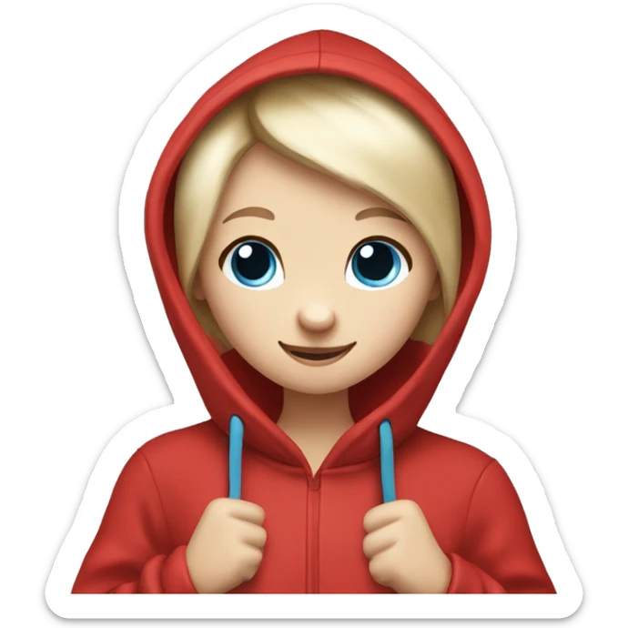 Ferret in hands of a blond girl with blue eyes in red hoodie  sticker
