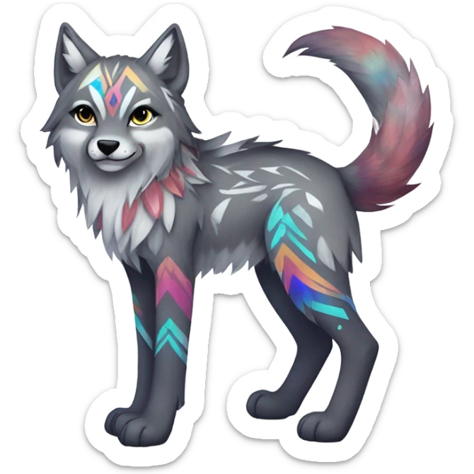 Fionbri-Falvie-sparkle-greywolf-sona with shiny colorful tribal markings full body sticker