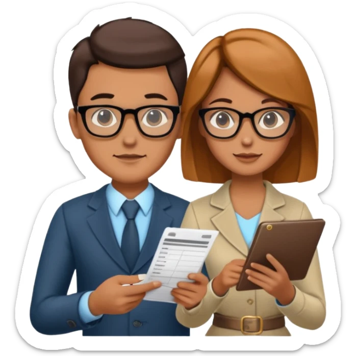 stylish looking husband and wife avatars reviewing their finances together  sticker