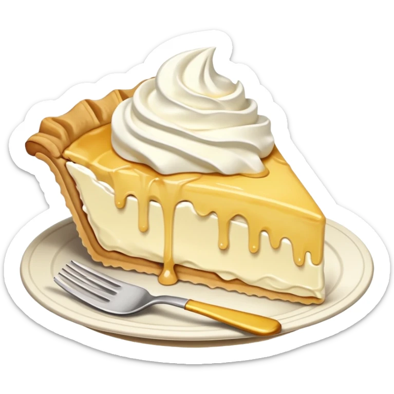 Slice of pale yellow pie with whipped cream melting and dripping off of it sticker