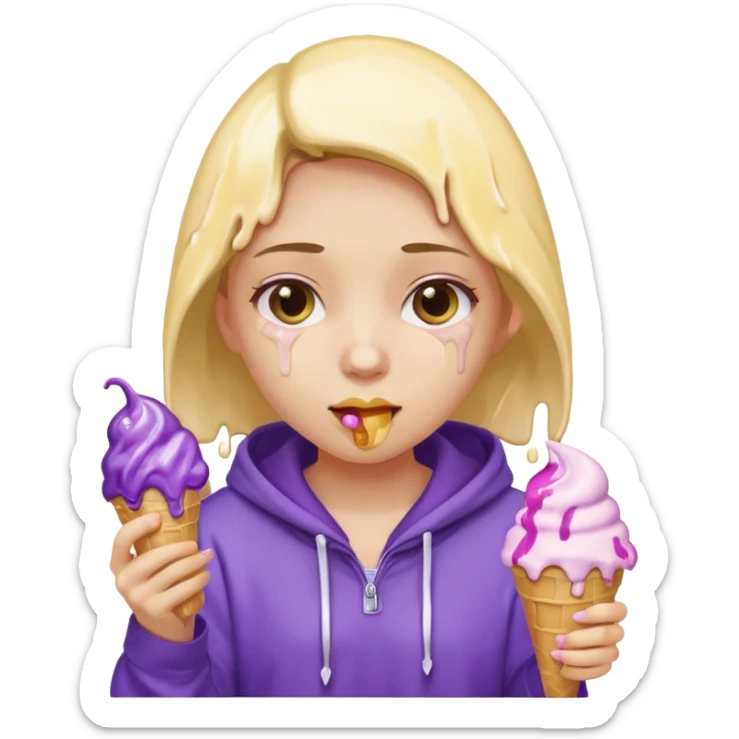 girl in purple hoodie holding ice cream sticker