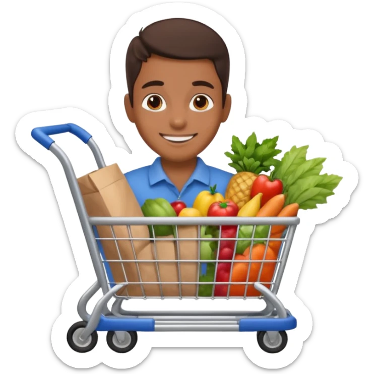 build me a personalized emoji whee it's a smart cart for grocery and a latino looking face that works as jack of all trades sticker