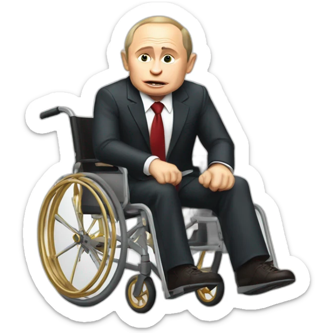 furious vladimir putin monke in beautiful golden wheelchair with suitcase sticker
