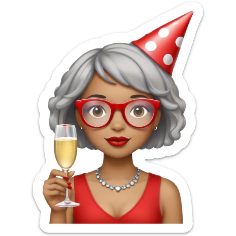 Light skinned Black girl with red glasses short natural gray haircut celebrating Labor Day sticker