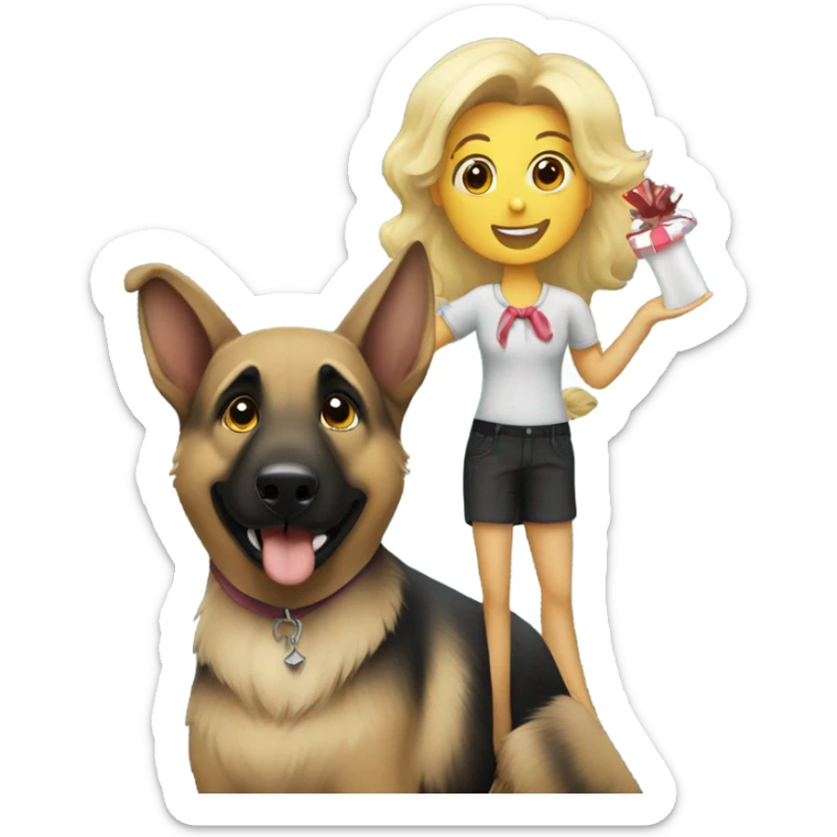 Blonde and black German shepherd with a sign that says Happy Birthday To Me sticker