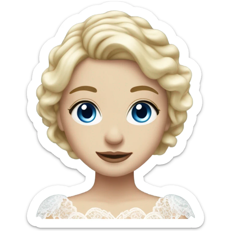 Beautiful blond girl with blue eyes and laced wedding dress from height  sticker