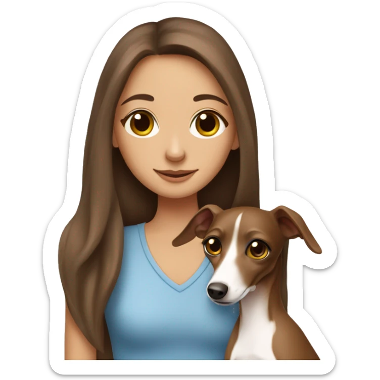 One girl with long brown hair hugging her Italian greyhound  sticker