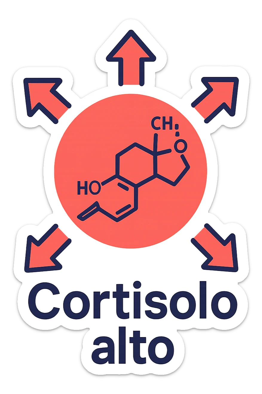 Cortisolo alto con freccie che indicano. In italiano sticker