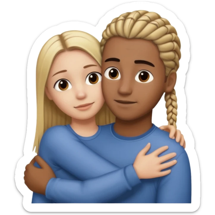 dirty blonde girl with straight hair and medium toned guy with dark brown cornrows hair hugging sticker