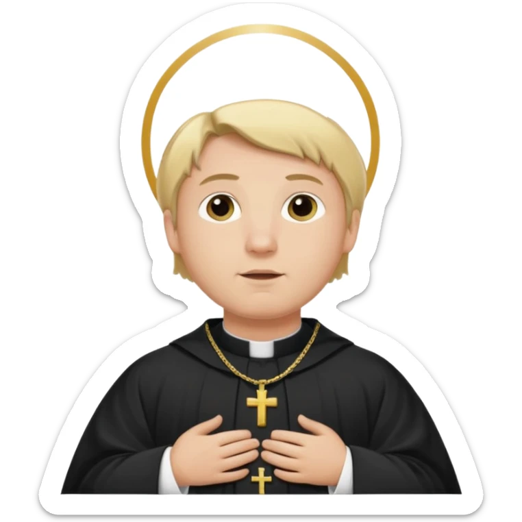 pregnant man with parted blonde middle hair  and dressed like a catholic priest  sticker
