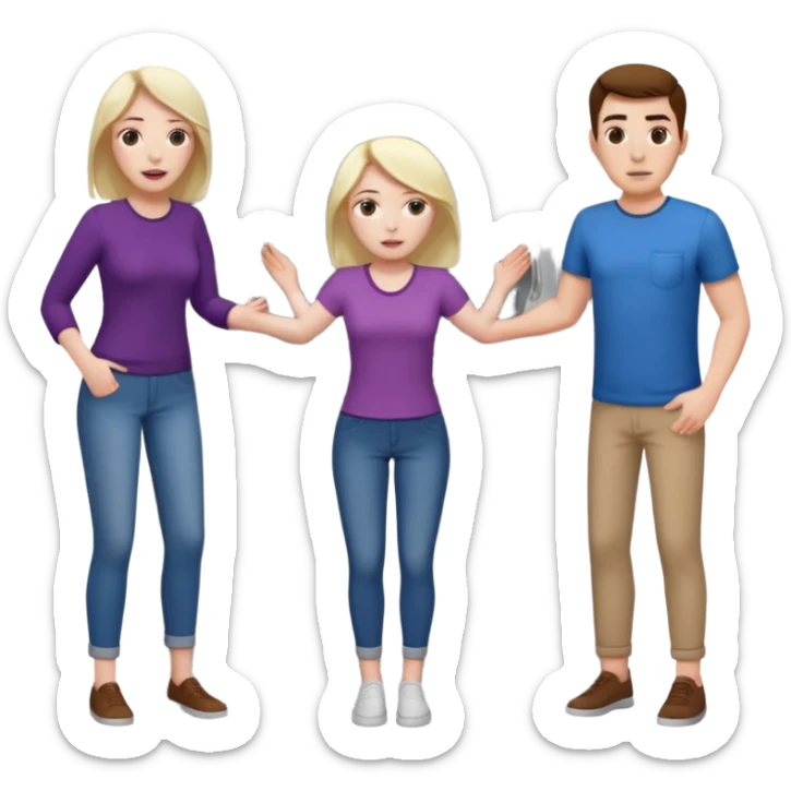 Eine Frau mit dem in der Waschmaschine feststeckt und zwei Männer die hinten an ihr ziehen um ihr zu helfen  sticker