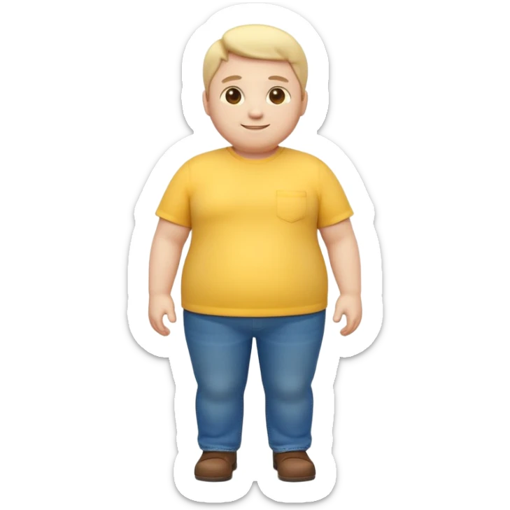 A 3D emoji in iOS emoji aesthetic style of a chubby full-body person standing upright, with round belly, soft features, and a cheerful smile. Glossy texture, bright lighting, minimal white background, friendly and expressive design. sticker