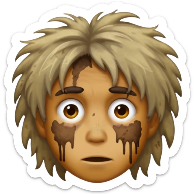 very dirty looking homeless person very very dirty and smelly looking face only, not old with stains everywhere and messy hair and lots of stains on face sticker