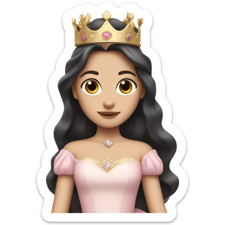 Princess- pale skin- Long dark hair- crown- light pink dress sticker