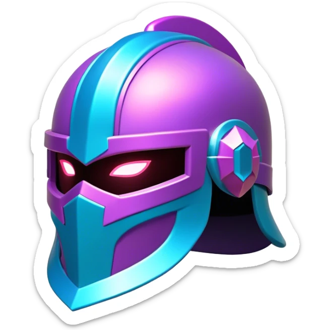 Clash of Clans aesthetic: Cinematic Playful 3D Isometric Helmet Emoji, rendered in a 3D vector-style similar to standard emojis with minimal shading and bold, simplified shapes. A compact, distinct form with signature details, softly glowing with a fantasy RPG magic charm. Simplified yet unmistakably iconic, highly detailed and consistent, glowing with a soft radiance and high shine. Stylized with a touch of heroic grandeur and a soft glowing outline, capturing the essence of a beloved gaming relic with a friendly, playful manner! sticker