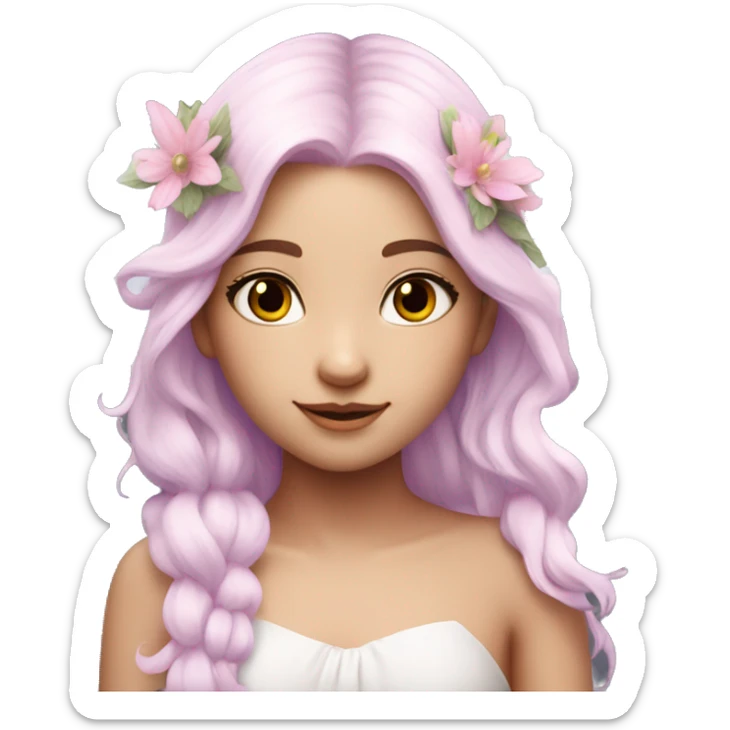 Beautiful, flower fairy, white long, light pink hair, big wings, fair skin, light violet eyes  sticker