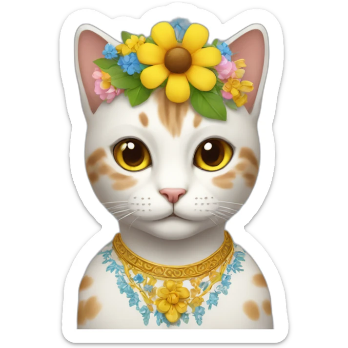 A cat wearing Ukrainian traditional dress and flowers on the head  sticker
