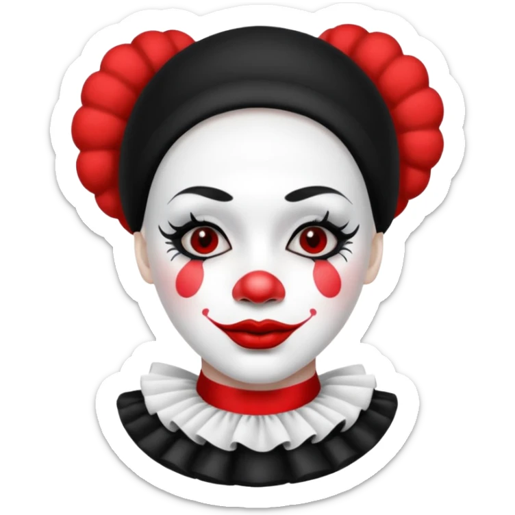 black and white mime clown emoji with white makeup lipstick and costume sticker