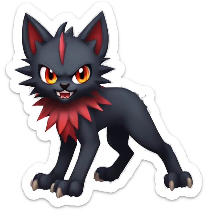   cool edgy kawaii beautiful fantasy anime-style dark animal vampiric Litten-Zoroark-Nargacuga-cat-hybrid Fakemon with big fangs and bat-ears full body sticker