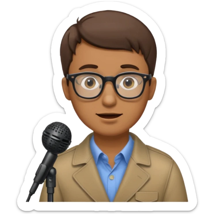 Hombre moreno con gafas emitiendo en una emisora de radio sticker