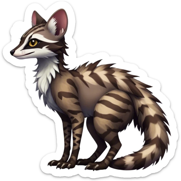 Feral Rare Fantasy dark tropical Vernid-Sergal-Genet-Trico-species by LiLaiRa, random markings, tufted tail, tufted ears, full body sticker