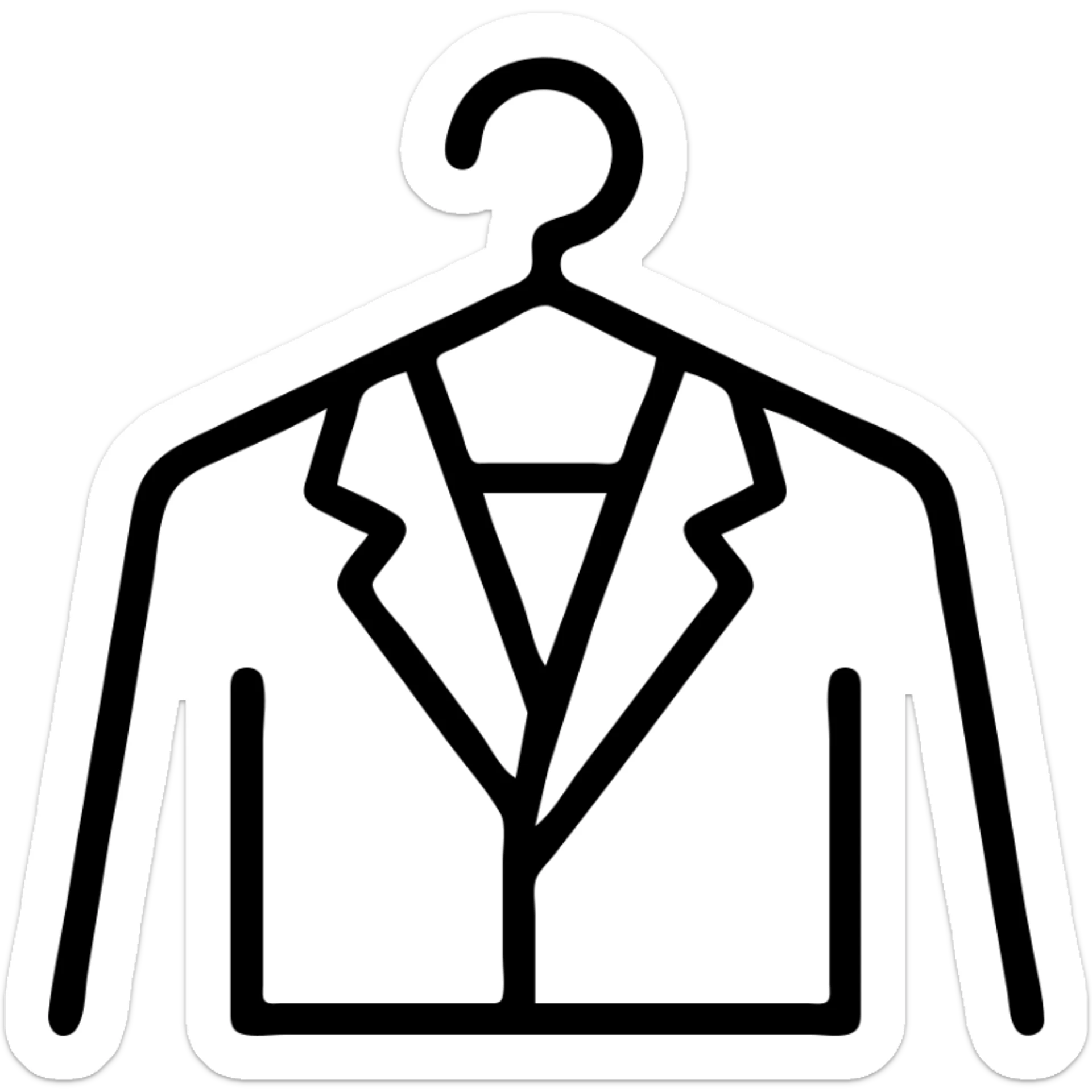Minimalist clothes hanger icon with a blazer or collared shirt – symbol of professional outfits and style planning sticker