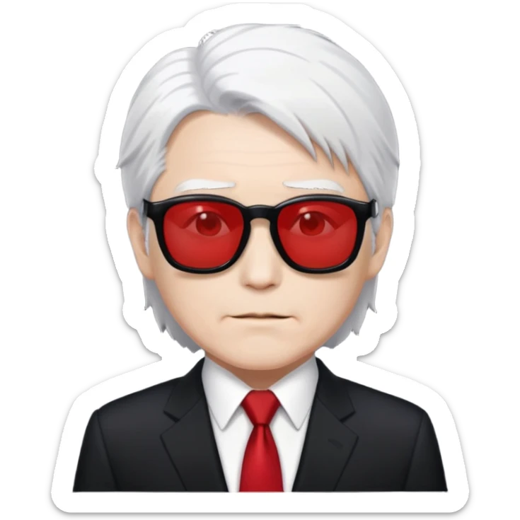 Satoru Gojo from Jujutsu Kaisen with white hair, black suit, red tie, and sunglasses sticker