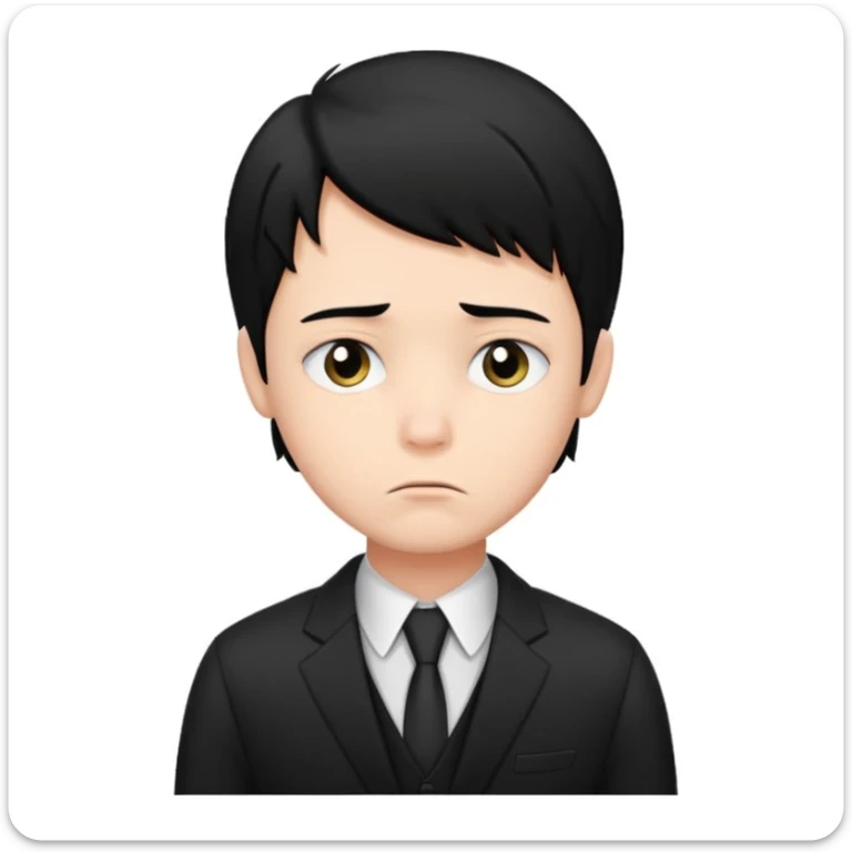 Xafa kayfiyatdagi qora soch va qora kostyum shimli bola emojisni chiqarib ber sticker