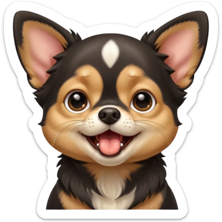 A high-resolution digital illustration of a cute black and tan chihuahua with big eyes yawning. portrait in a clean, semi-realistic style sticker