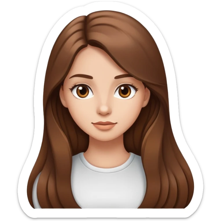Young woman with long brown hair, pretty face, social media personality sticker