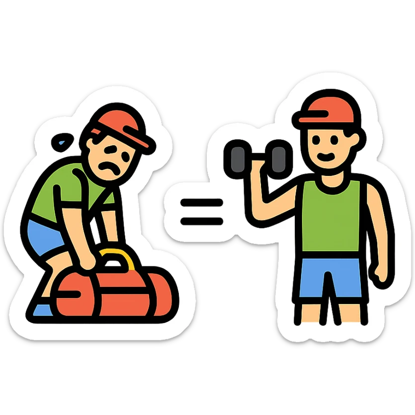 The picture is devided into two parts  the firts picture shows asportsman is struggling to lift a gymbag, the second one show the same sportsman doing a workout. There's sybmol equal between these pictures sticker