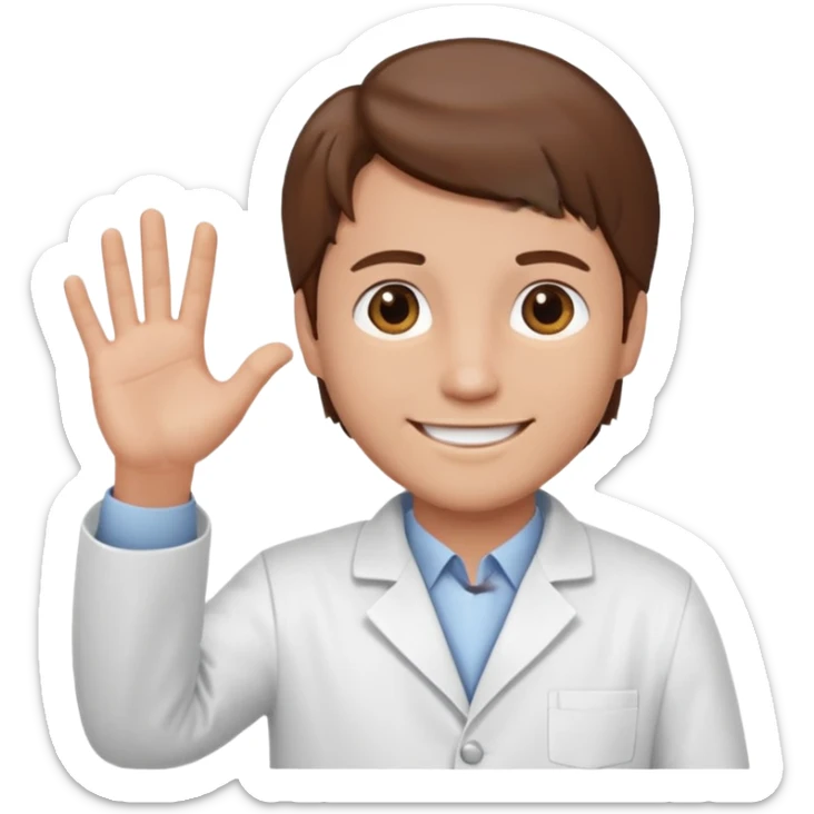 Radiografía de mano sostenida por un hombre con bata blanca  piel clara cabello café saludando sticker