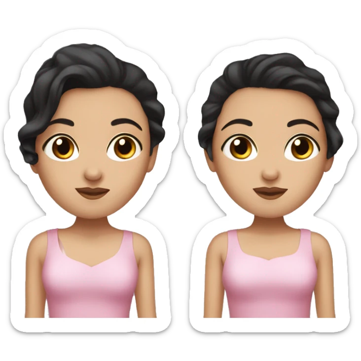white girl with dark hair, black eyes and pink dress sticker