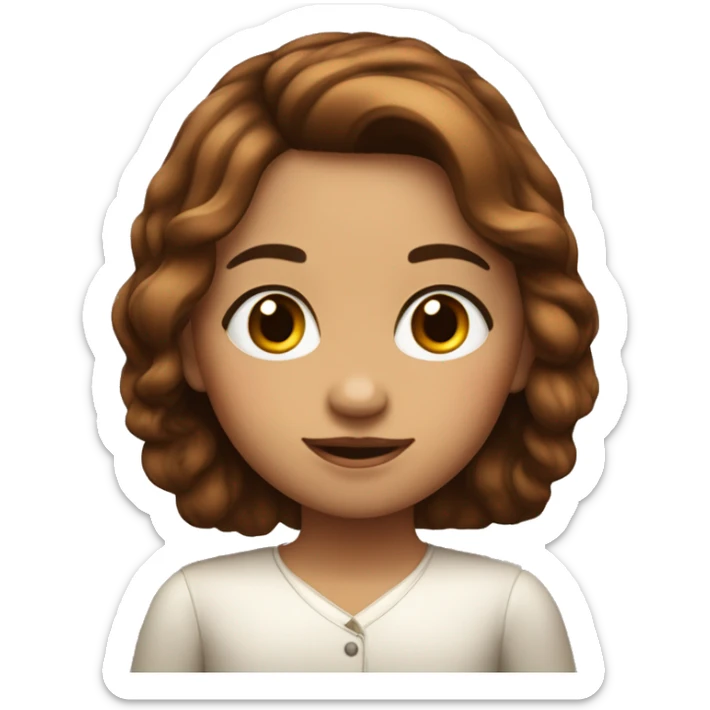 niña con pelo ondulado y marron conojos marrones y con piel blanca sticker