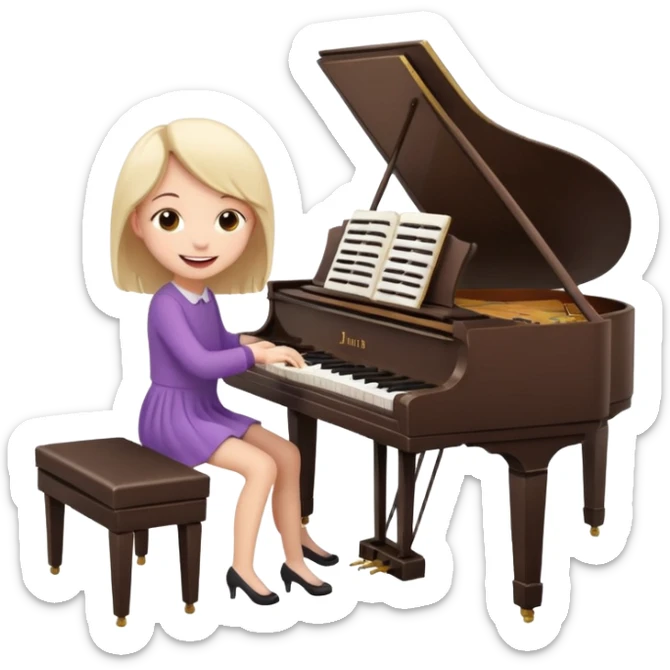 A cute girl in funny animated style , cartoon is playing the piano, full pose sticker