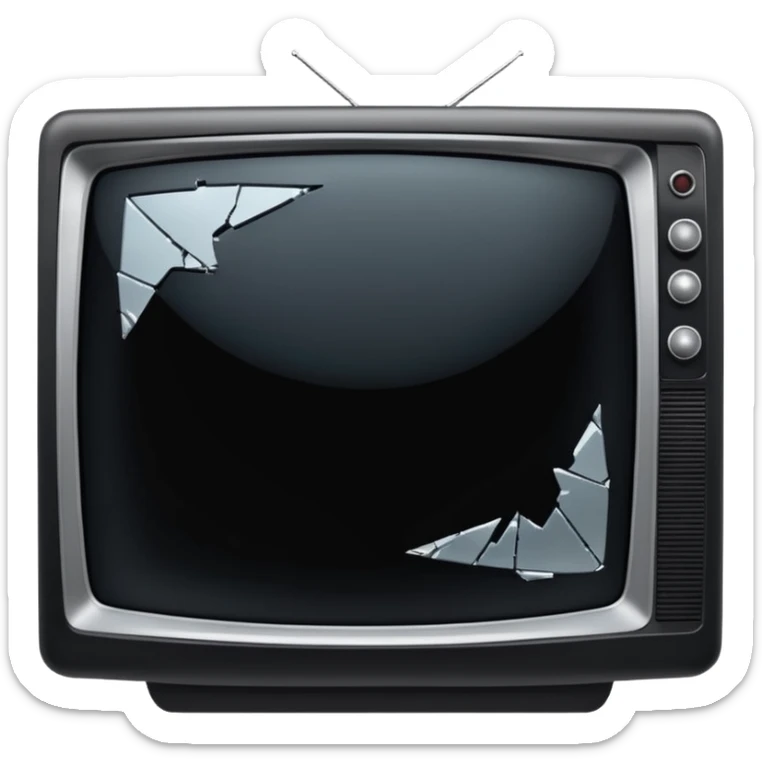 iOS style emoji of a broken TV, old-fashioned TV with broken screen, minimalistic, clear damage sticker
