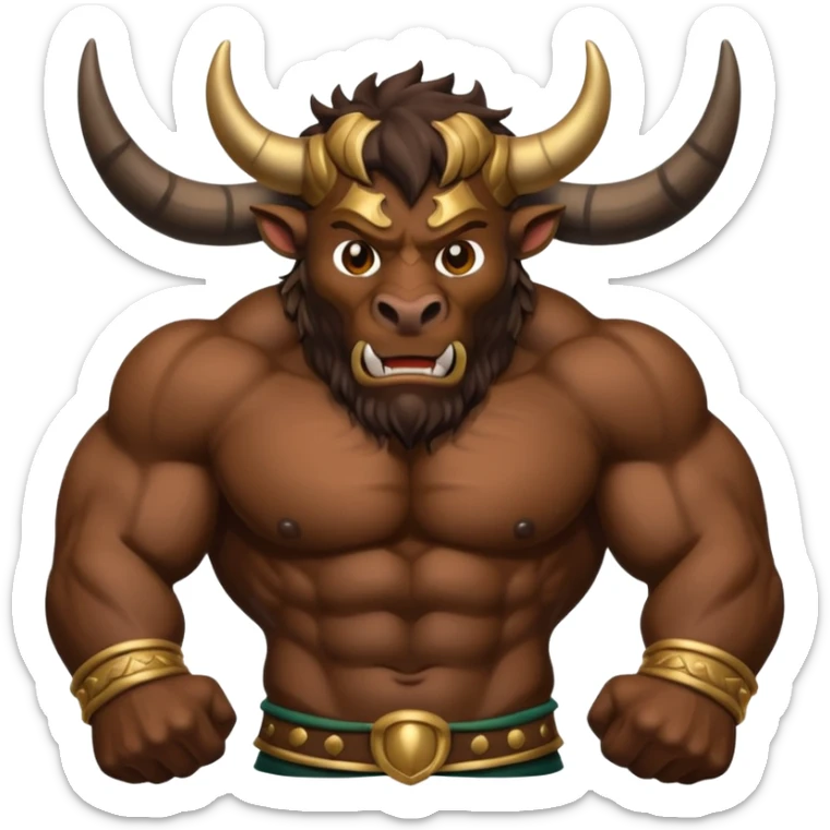 An emoji of a Cretan Minotaur. It has the body of a man and the head of a bull. sticker