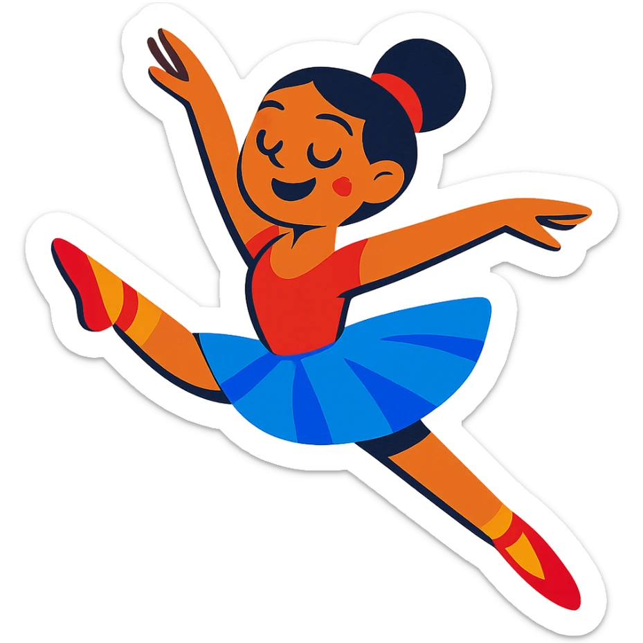 vibrant toon style ballerina girl with bold colors and energetic pose sticker