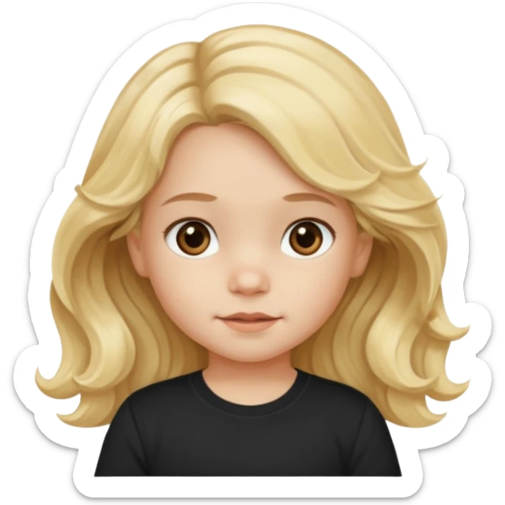 3yr old girl wavy long blond hair brown eyes black tshirt sticker