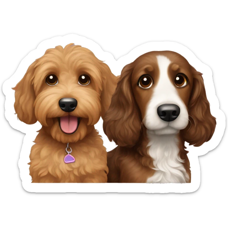  Brown goldendoodle and a black and brown longhair dachshund sitting together  sticker