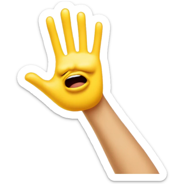 un emoji visage jaune basique qui se mord la lèvre et dont les mains montrent des ongles longs roses sticker