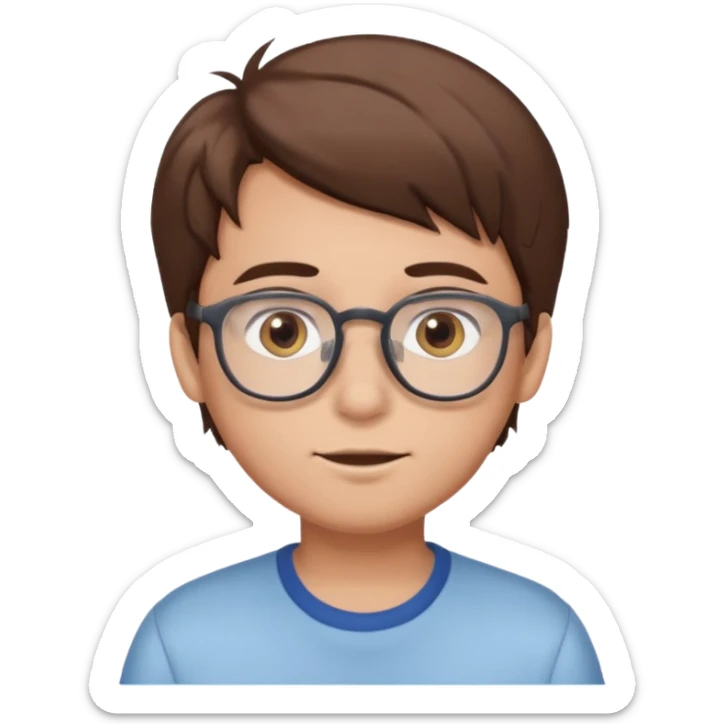 cartoon boy with brown hair, brown eyes, glasses,pastel toon style sticker