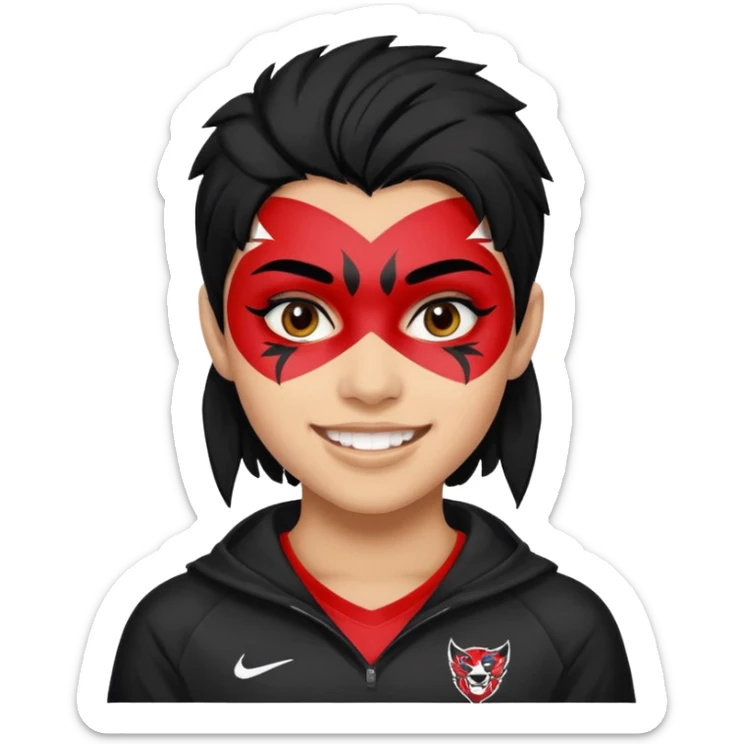 A black hair teen supporter with bold full-face paint, smiling with fierce team spirit. sticker