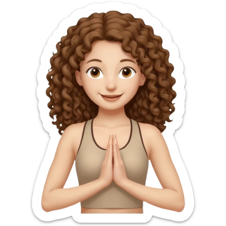 girl long brown hair curly yoga wearing beige sticker