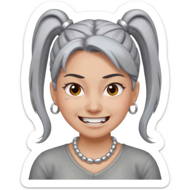 Female with big Silver Necklace, grey skin,ponytail hair, more bright silver,highlight necklace, different expressions. sticker
