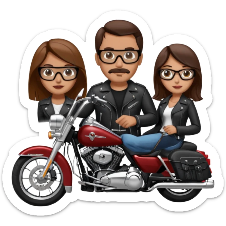 Un couple de biker sur une harley road king noire, l'homme no moustache et une paire de lunettes demetz ros21, la fille a des cheveux plus dans les tons chatain sticker