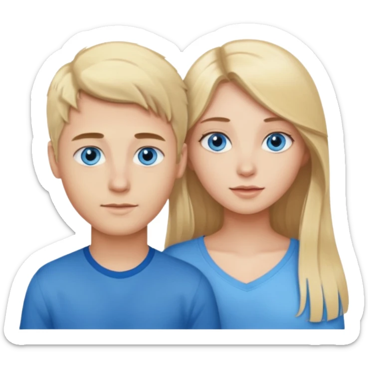 Couple blond boy bleu eyes and his girlfriend long brunette hair and blue eyes  sticker