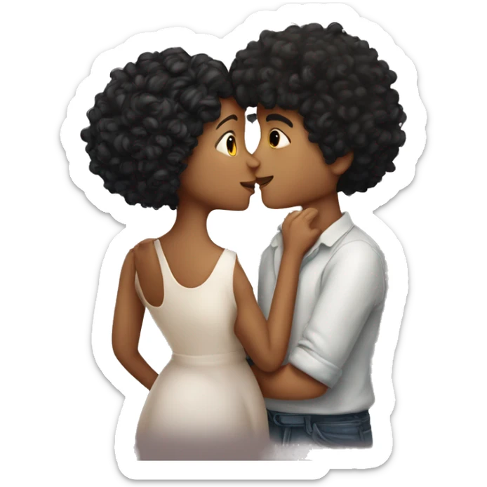 Curly haired couple kissing light with black hair girl has short hair kissing sticker
